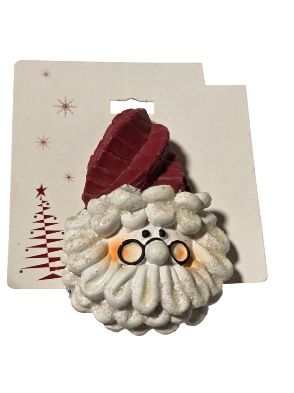 Santa Claus Christmas Brooch Pin Glitter Accents Red Hat Holiday Fashion Jewelry